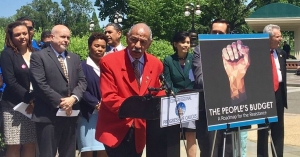 Rep. John Conyers, a member of the Congressional Progressive Caucus from Michigan, speaks at Tuesday's introduction of the People's Budget. 